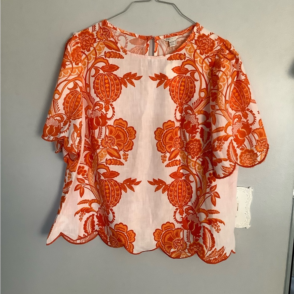 Cato Orange and White Floral Blouse